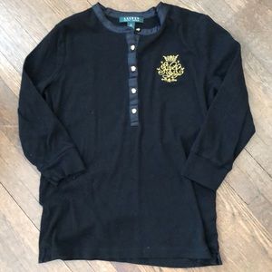 Ralph Lauren black Henley top gold buttons womens medium